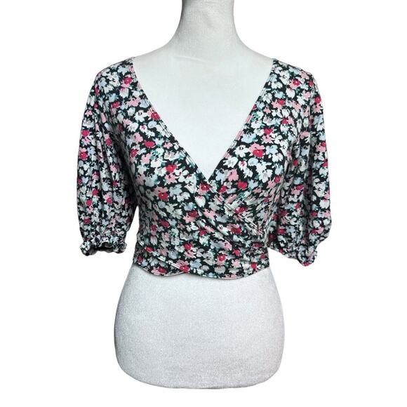 Urban Outfitters Boho Hippie Floral Puff Sleeve Crop Top Office Siren Size Small - Picture 1 of 10